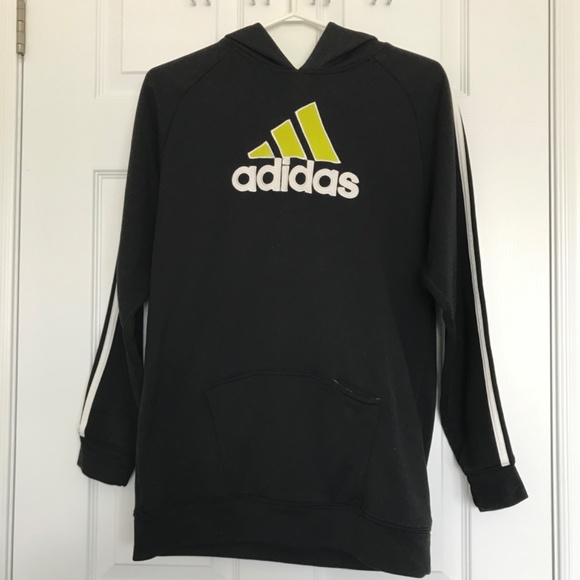 Adidas Pullover Hoodie Kids XL/Women's S/Men's M Black Neon Green Athletic - Picture 4 of 16